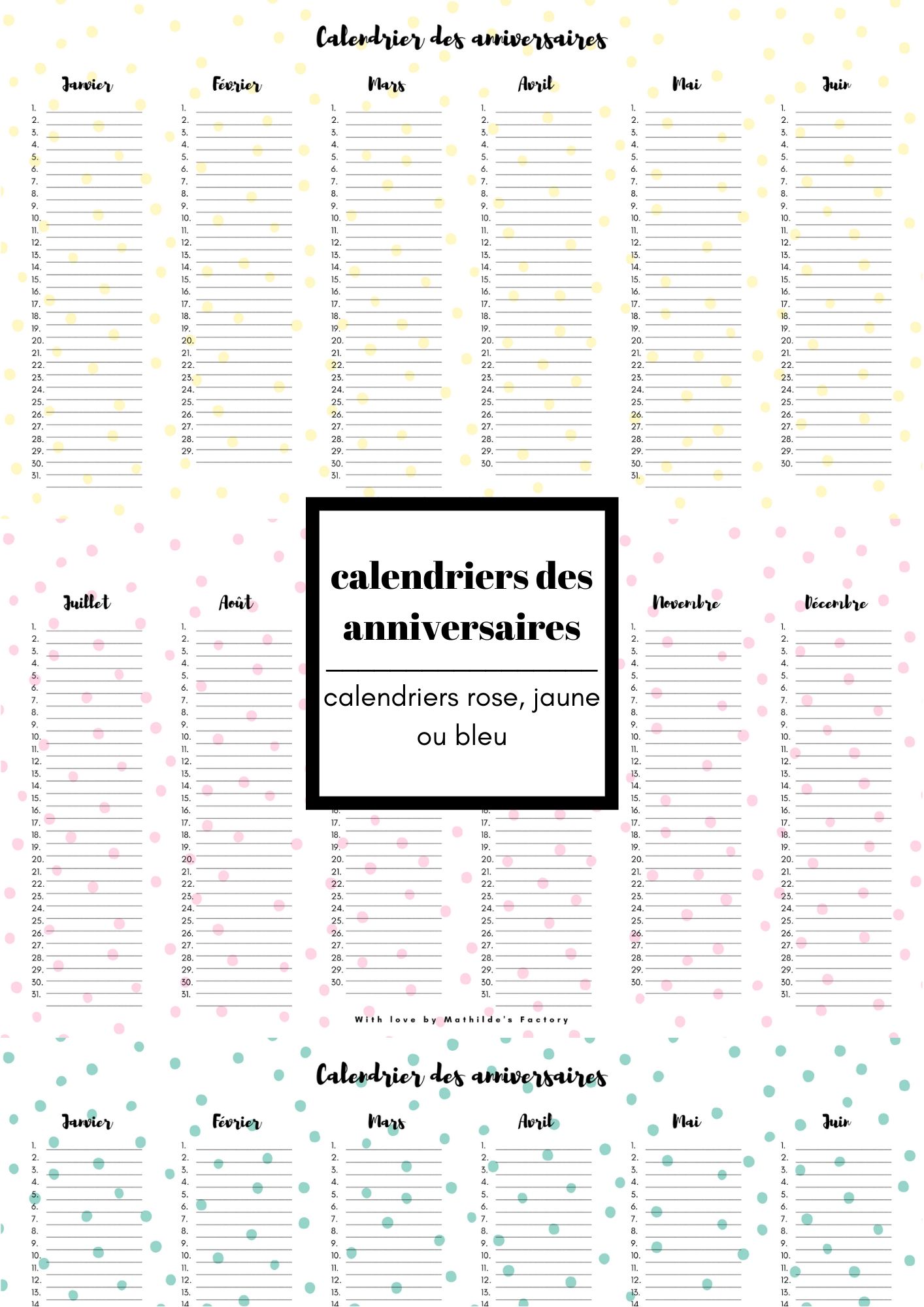 Calendriers Des Anniversaires A Imprimer